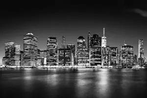 Az Jackson Prints: Manhattan skyline from Brooklyn Bridge Park in black and white