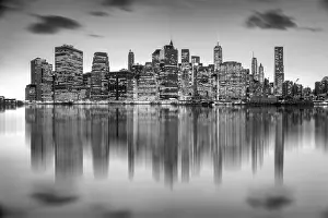 Az Jackson Prints: Manhattan skyline from Brooklyn Bridge Park in black and white