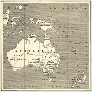 Northern Territory Prints: Map of Australasia (1882 engraving)