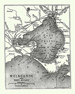 Images Dated 19th February 2019: Map of Melbourne and Port Phillip, Australia, 19th Century