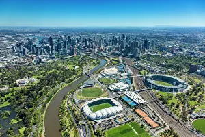 Melbourne City Aerial with AAMI Park and the Melbourne Cricket Ground