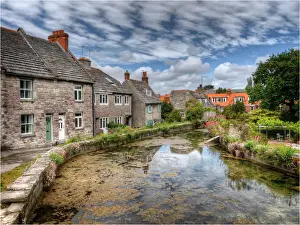 1970 1979 Prints: A mill-pond and historic cottages at Swanage, Dorset, England, United Kingdom