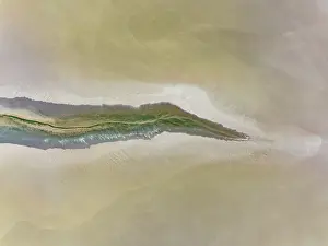 Images Dated 10th August 2023: Minimal drone image showing a stream of water on a flood plain