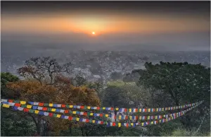 1970 1979 Prints: Misty dawn light over the city of Kathmandu, Nepal