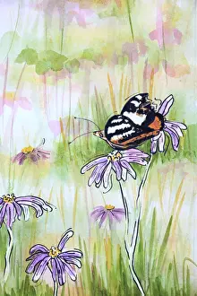 Monarch Butterfly Resting on an Aster Asteraceae Flower Mixed Media Painting