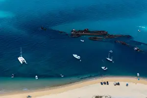 Tracey Dee Photography Prints: Moreton Island - an aerial shot of the Shipwrecks from a helicopter