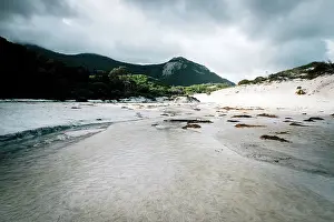 Prints of Mount Bishop and Squeaky Beach in Wilsons Promontory National Park, South East Gippsland, Victoria, Australia Squeaky Beach Prints: Mount Bishop viewed from Squeaky Beach leading in Wilsons Promontory National Park