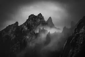 Mt Hayes standing out in pre-dawn fog, Western Arthur Range, Southwest National Park