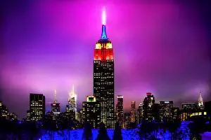 Az Jackson Prints: New York Skyline at night surrounded by fog