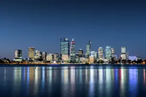 Prints of City of Perth and its foreshore at night reflected in Swan River Western Australia (WA) Prints: Night View of Perth