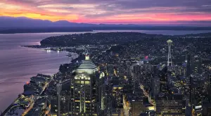 Artie Ng Prints: Night View of Seattle Skyscapers And Space Needle, Washington, United States