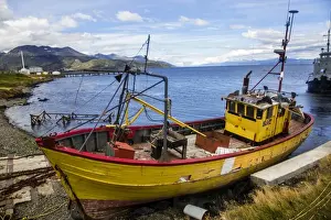 An Old Boat Docked Outside the Harbour of Maritime Museum of Ushuaia (Museo Maritimo y del Presidio), Tierra Del Fuego Province, Ushuaia, Argentina, South America