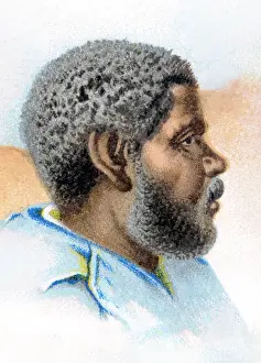 Old chromolithograph illustration of The Aboriginal Tasmanians man