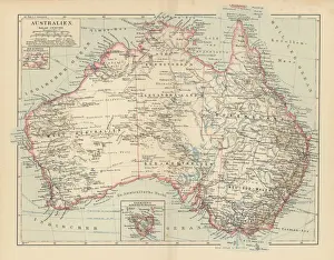 Old chromolithograph map of AUSTRALIA continent