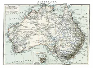 Old chromolithograph map of AUSTRALIA continent