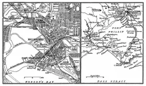 Images Dated 2023 February: Old chromolithograph map of Melbourne and Port Phillip - Australia