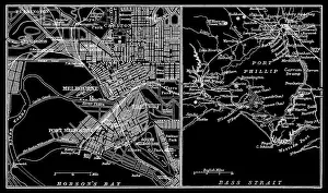 Australia's Rich History Prints: Old chromolithograph map of Melbourne and Port Phillip - Australia