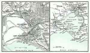 Old chromolithograph map of Melbourne and Port Phillip - Australia