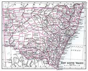 Old chromolithograph map of New South Wales - a state on the east coast of Australia