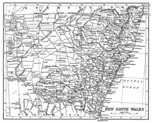 Australia's Rich History Prints: Old chromolithograph map of New South Wales - a state on the east coast of Australia