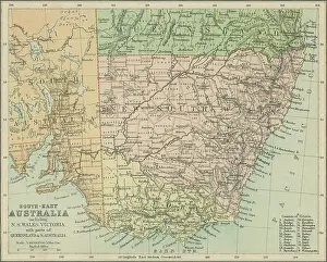 Old chromolithograph map of Southeast Australia