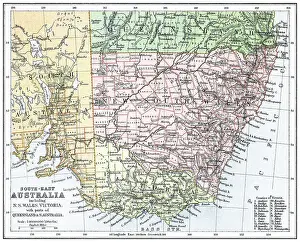 Images Dated 2023 March: Old chromolithograph map of Southeast Australia