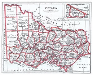 Images Dated 19th February 2023: Old chromolithograph map of Victoria, a state in southeastern Australia