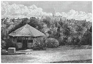 Old engraved illustration of Government House is the official residence of the governor of Victoria, located in Kings Domain, Melbourne, next to the Royal Botanic Gardens