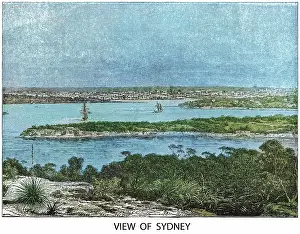 Australia's Rich History Prints: Old engraved illustration of view of Sydney, Australia