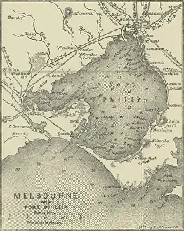 Australia's Rich History Prints: Old engraved map of Melbourne and Port Phillip, Australia