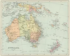 Old map of Australasia (Australia, New Zealand, the island of New Guinea, and neighbouring islands in the Pacific Ocean)