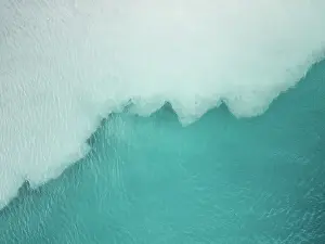 Aerial Beach Photography Prints: Overhead shot showing a water confluence in the Indian Ocean
