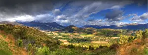 A panorama of the Cardrona valley showing the beautiful autumn colours, south island, New Zealand