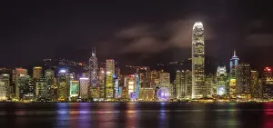 Business Finance And Industry Prints: Panoramic Night View of Hong Kong Island Skyline Along Victoria Harbour From Tsim Sha Tsui