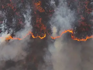 Abstract Aerial Art Prints: Permit burn in the Australian outback photographed from a drone point of view