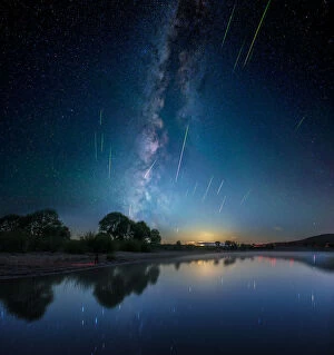 Perseids Meteor Shower Collection: Perseid Meteor Shower (Perseids). Lake Duolun, Inner Mongolia, China