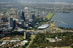 <b class=qtipBold><figcaption>Perth From Air</figcaption></b><br>Aerial shots of Perth central business district.<br><em>© Copyright Andrew Rutherford 2011</em> Perth From Air
