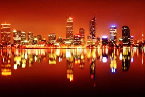 Images Dated 27th February 2015: Perth City Night Skyline Reflected in the Swan River