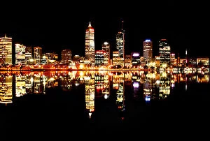 Images Dated 2007 September: Perth City over Swan River Night Reflection
