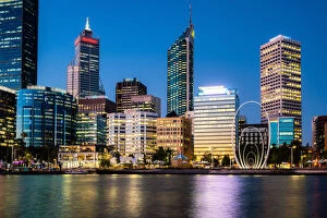 Buildings and Architecture Puzzles Collection: Perth city waterfront during twilight night in Perth, Western Australia, Australia