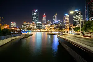 Prints of Perth city waterfront during twilight night in Perth, Western Australia, Australia Elizabeth Quay Prints: Perth city waterfront during twilight night in Perth, Western Australia, Australia
