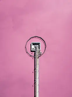 Abstract Aerial Art Prints: Pier in a pink coloured salt lake shot from a drone point of view