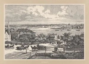 The port of Sydney, Australia, wood engraving, published in 1892 The port of Sydney, Australia, wood engraving, published in 1892