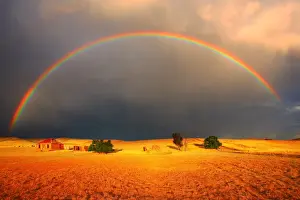 Cottage Prints: Rainbow over field