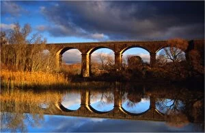 Images Dated 28th July 2013: Reflections at dusk of the Malmsbury viaduct, central Victoria