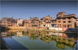Reflections in the old village of Bhaktapur, Western Himalayas, Nepal