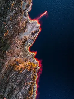 Riverbank of the Rio Tinto River seen from a drone point of view, Spain