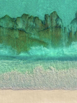 Abstract Aerial Art Collection: Rock formation under the Ocean close to Swanbourne Beach seen from a drone point of view, Perth