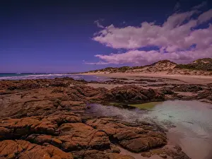 Rocky foreshore and bay known as Badger's box on the western side of King Island, Bass Strait, Tasmania, Australia