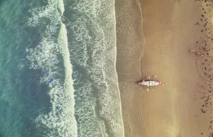 Elevated View Prints: Rowing Boat at Orewa Beach